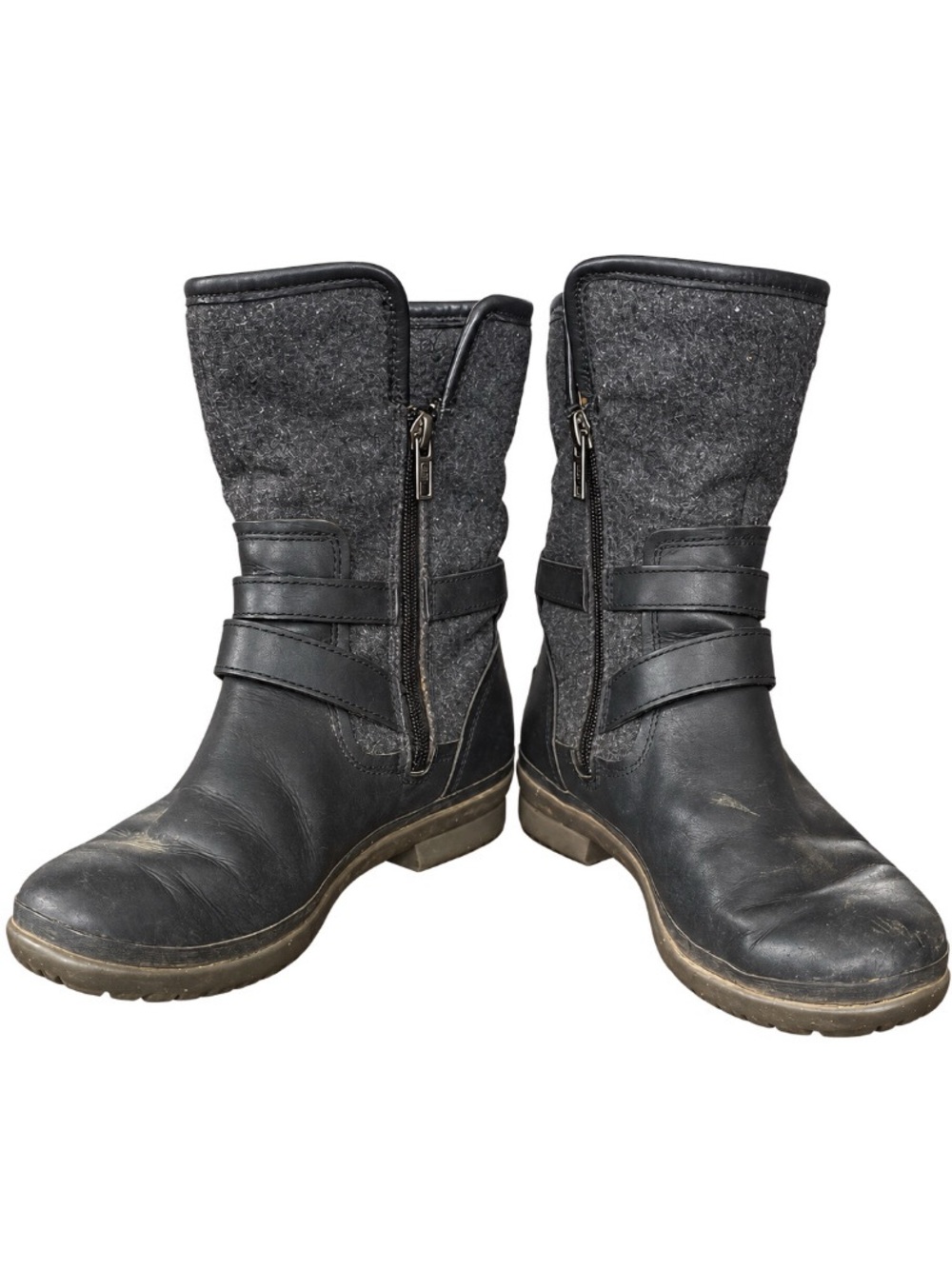 UGG Simmens Mid Calf Black Leather/Wool Waterproof Moto Boots Size 9